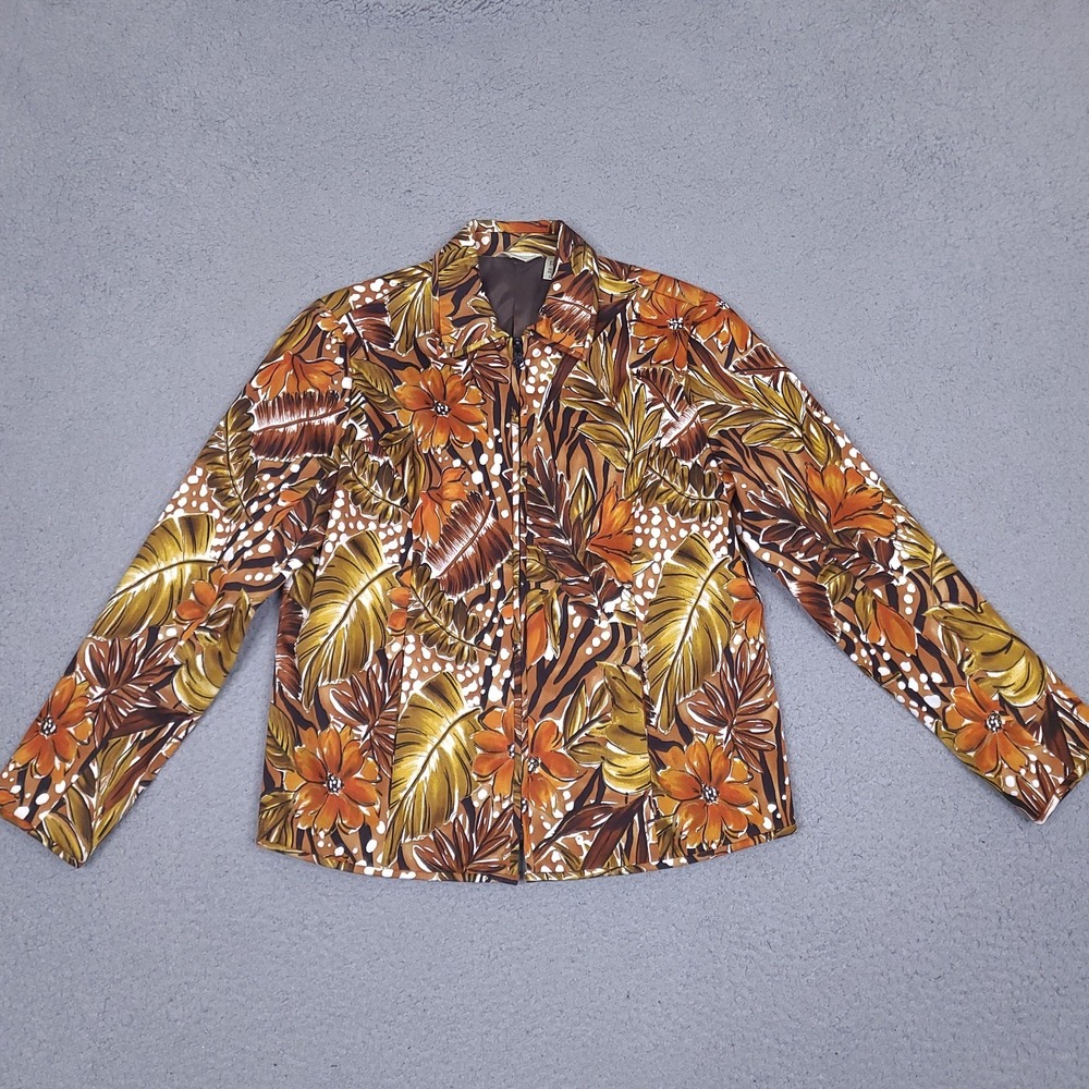 Laura Ashley Jacket Womens PS Petite Small Autumn Fall Colors Floral Full Zip